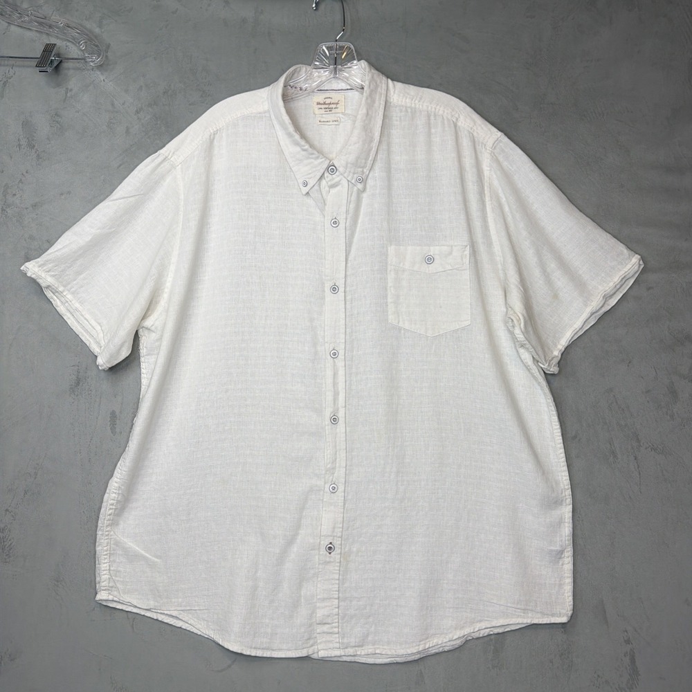 Weatherproof Vintage Men's Linen Blend Button Shirt White Short Sleeve XXL